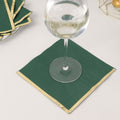 50 - Pack Paper Beverage Napkins with Gold Foil Edge Hunter Emerald Green - Disposable 2 Ply Cocktail Napkins for Events 6.5"x6.5" - Bell Racket Store