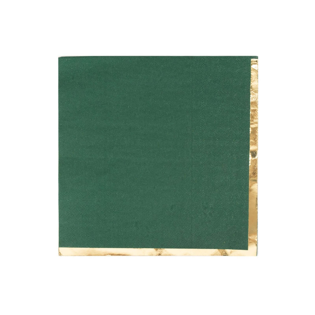 50 - Pack Paper Beverage Napkins with Gold Foil Edge Hunter Emerald Green - Disposable 2 Ply Cocktail Napkins for Events 6.5"x6.5" - Bell Racket Store