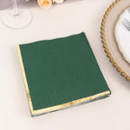 50 - Pack Paper Beverage Napkins with Gold Foil Edge Hunter Emerald Green - Disposable 2 Ply Cocktail Napkins for Events 6.5"x6.5" - Bell Racket Store