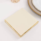 50 - Pack Paper Beverage Napkins with Gold Foil Edge Ivory - Disposable 2 Ply Cocktail Napkins for Events 6.5"x6.5" - Bell Racket Store