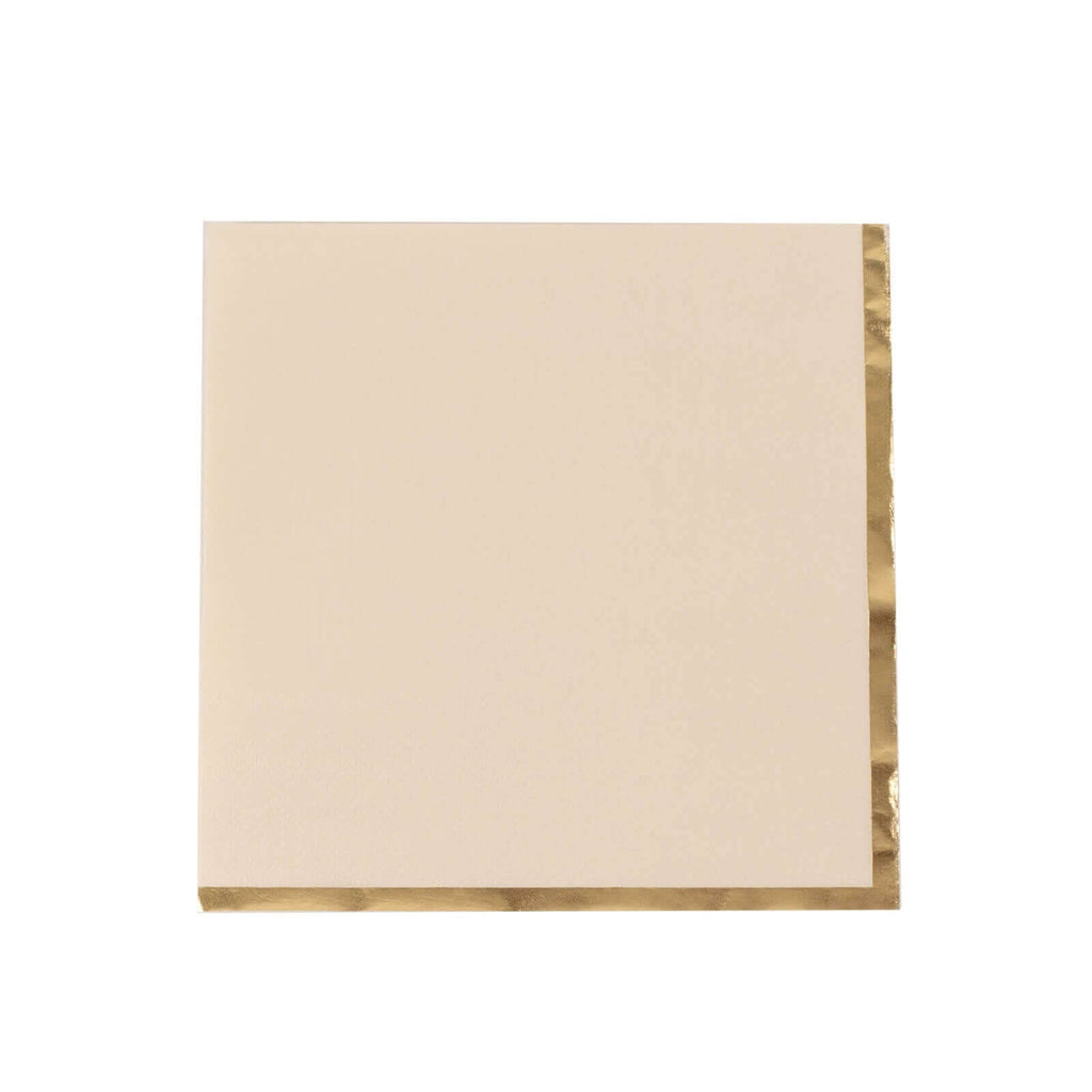 50 - Pack Paper Beverage Napkins with Gold Foil Edge Ivory - Disposable 2 Ply Cocktail Napkins for Events 6.5"x6.5" - Bell Racket Store