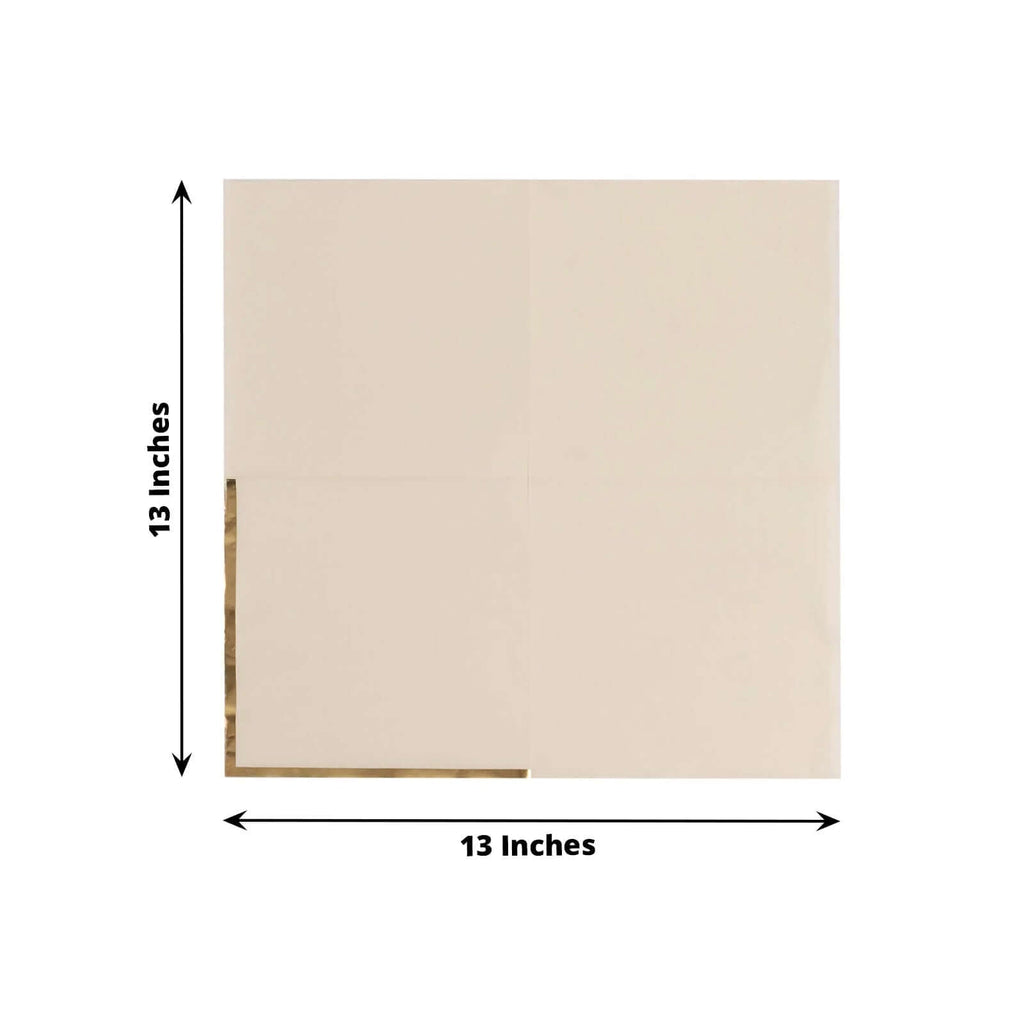50 - Pack Paper Beverage Napkins with Gold Foil Edge Ivory - Disposable 2 Ply Cocktail Napkins for Events 6.5"x6.5" - Bell Racket Store