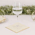 50 - Pack Paper Beverage Napkins with Gold Foil Edge Ivory - Disposable 2 Ply Cocktail Napkins for Events 6.5"x6.5" - Bell Racket Store