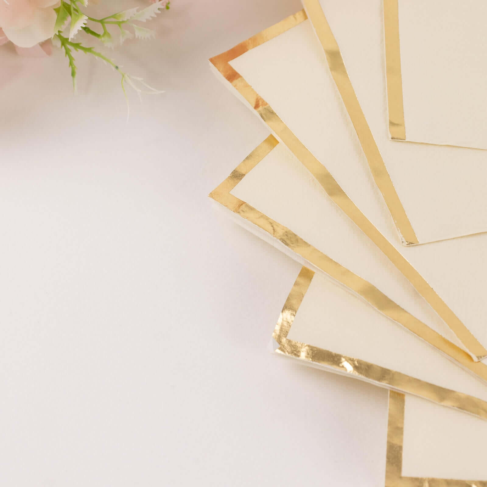 50 - Pack Paper Beverage Napkins with Gold Foil Edge Ivory - Disposable 2 Ply Cocktail Napkins for Events 6.5"x6.5" - Bell Racket Store
