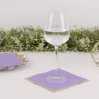 50 - Pack Paper Beverage Napkins with Gold Foil Edge Lavender - Disposable 2 Ply Cocktail Napkins for Events 6.5"x6.5" - Bell Racket Store