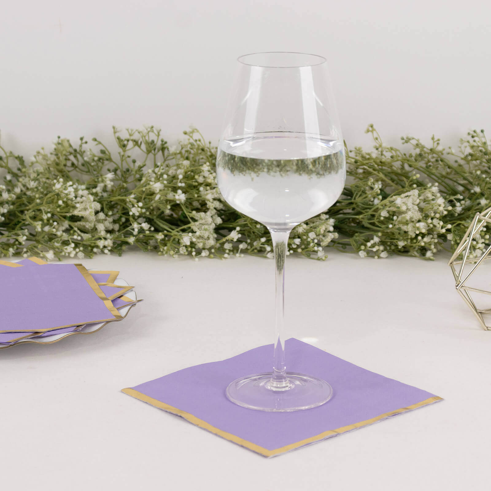50 - Pack Paper Beverage Napkins with Gold Foil Edge Lavender - Disposable 2 Ply Cocktail Napkins for Events 6.5"x6.5" - Bell Racket Store