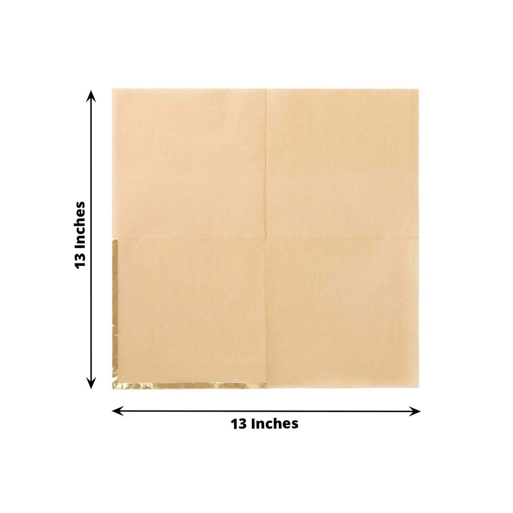 50 - Pack Paper Beverage Napkins with Gold Foil Edge Natural - Disposable 2 Ply Cocktail Napkins for Events 6.5"x6.5" - Bell Racket Store