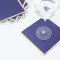 50 - Pack Paper Beverage Napkins with Gold Foil Edge Navy Blue - Disposable 2 Ply Cocktail Napkins for Events 6.5"x6.5" - Bell Racket Store