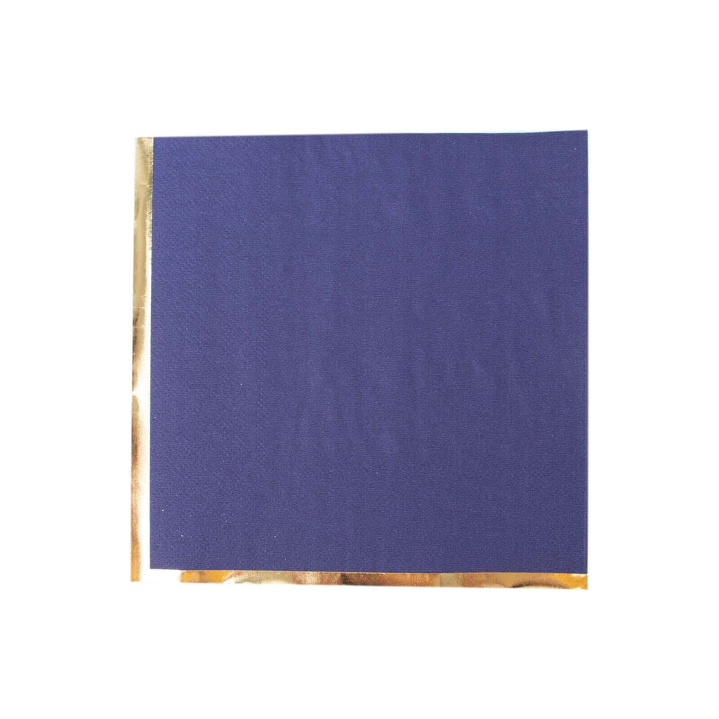 50 - Pack Paper Beverage Napkins with Gold Foil Edge Navy Blue - Disposable 2 Ply Cocktail Napkins for Events 6.5"x6.5" - Bell Racket Store