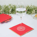 50 - Pack Paper Beverage Napkins with Gold Foil Edge Red - Disposable 2 Ply Cocktail Napkins for Events 6.5"x6.5" - Bell Racket Store