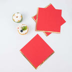 50 - Pack Paper Beverage Napkins with Gold Foil Edge Red - Disposable 2 Ply Cocktail Napkins for Events 6.5"x6.5" - Bell Racket Store