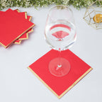 50 - Pack Paper Beverage Napkins with Gold Foil Edge Red - Disposable 2 Ply Cocktail Napkins for Events 6.5"x6.5" - Bell Racket Store