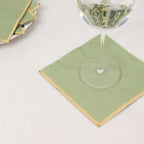 50 - Pack Paper Beverage Napkins with Gold Foil Edge Sage Green - Disposable 2 Ply Cocktail Napkins for Events 6.5"x6.5" - Bell Racket Store