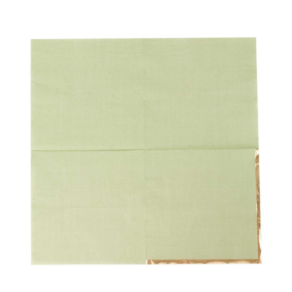 50 - Pack Paper Beverage Napkins with Gold Foil Edge Sage Green - Disposable 2 Ply Cocktail Napkins for Events 6.5"x6.5" - Bell Racket Store