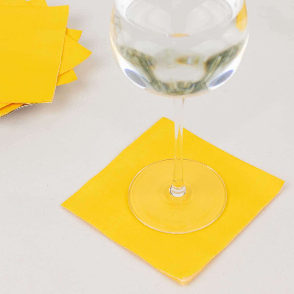 50 - Pack Paper Beverage Napkins Yellow - 2 Ply Disposable Soft 18GSM Cocktail Napkins 5"x5" - Bell Racket Store