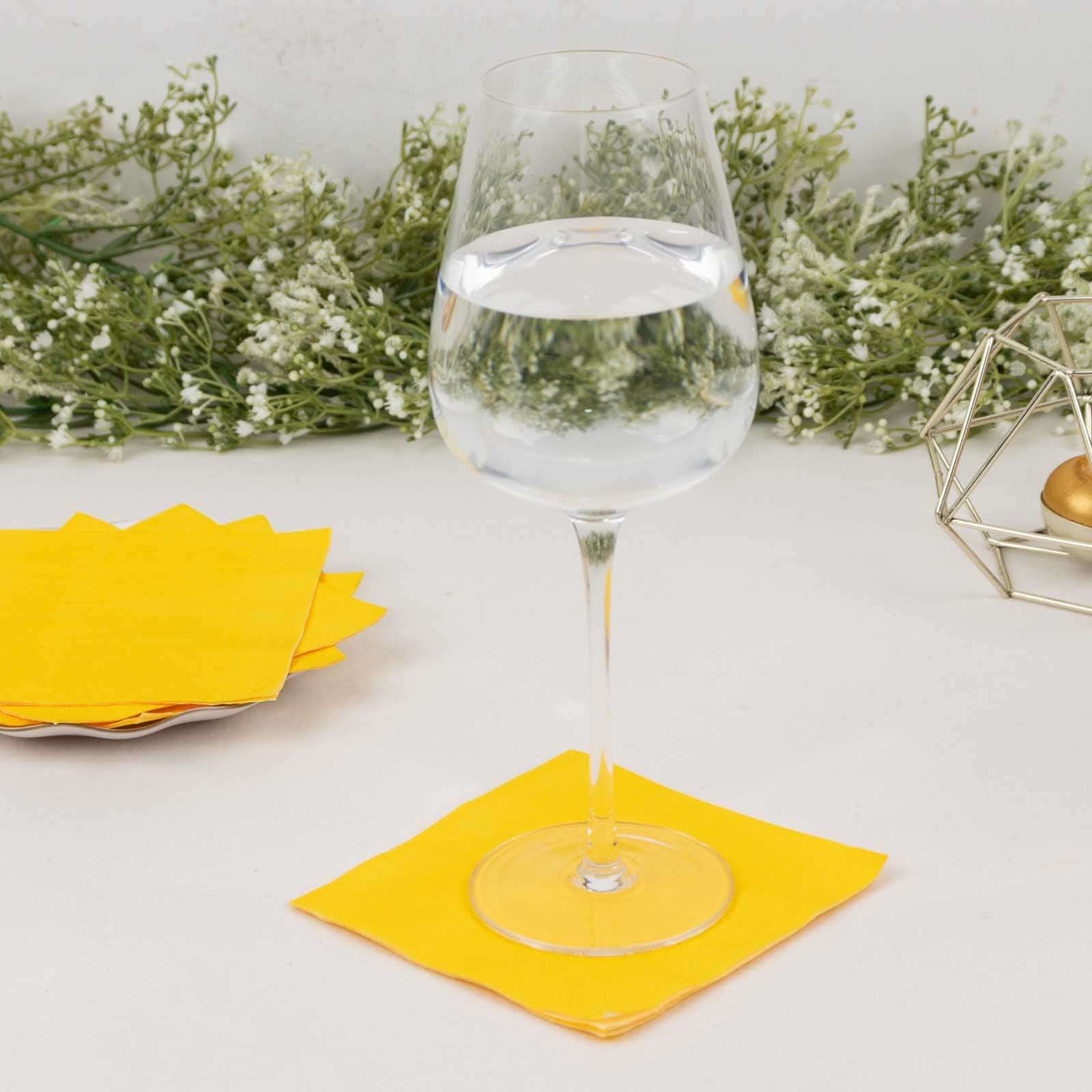 50 - Pack Paper Beverage Napkins Yellow - 2 Ply Disposable Soft 18GSM Cocktail Napkins 5"x5" - Bell Racket Store