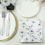 50 - Pack Paper Cocktail Napkins with Blue Magnolia Flowers Print White - Highly 2 Ply Absorbent Soft Napkins for Beverages - Bell Racket Store