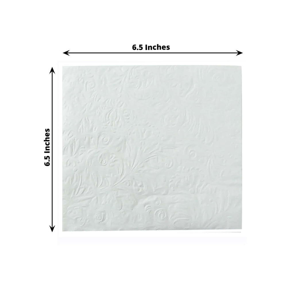 50 - Pack Paper Cocktail Napkins with Embossed French Swirl Pattern White - Soft 2 Ply Beverage Napkins for Events 6.5"x6.5" - Bell Racket Store