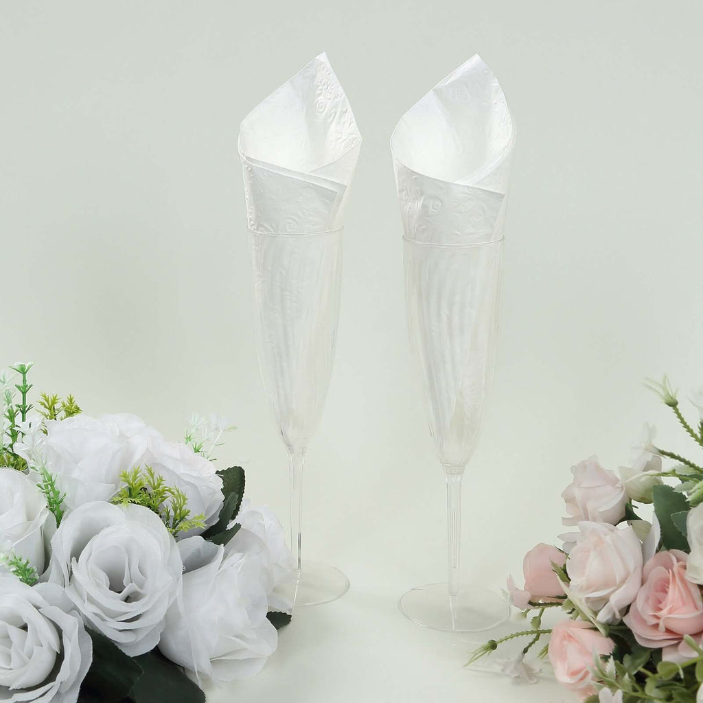 50 - Pack Paper Cocktail Napkins with Embossed French Swirl Pattern White - Soft 2 Ply Beverage Napkins for Events 6.5"x6.5" - Bell Racket Store