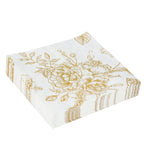 50 - Pack Paper Cocktail Napkins with French Toile Floral Pattern White/Gold - Soft 2 Ply Beverage Napkins for Events - Bell Racket Store