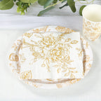 50 - Pack Paper Cocktail Napkins with French Toile Floral Pattern White/Gold - Soft 2 Ply Beverage Napkins for Events - Bell Racket Store