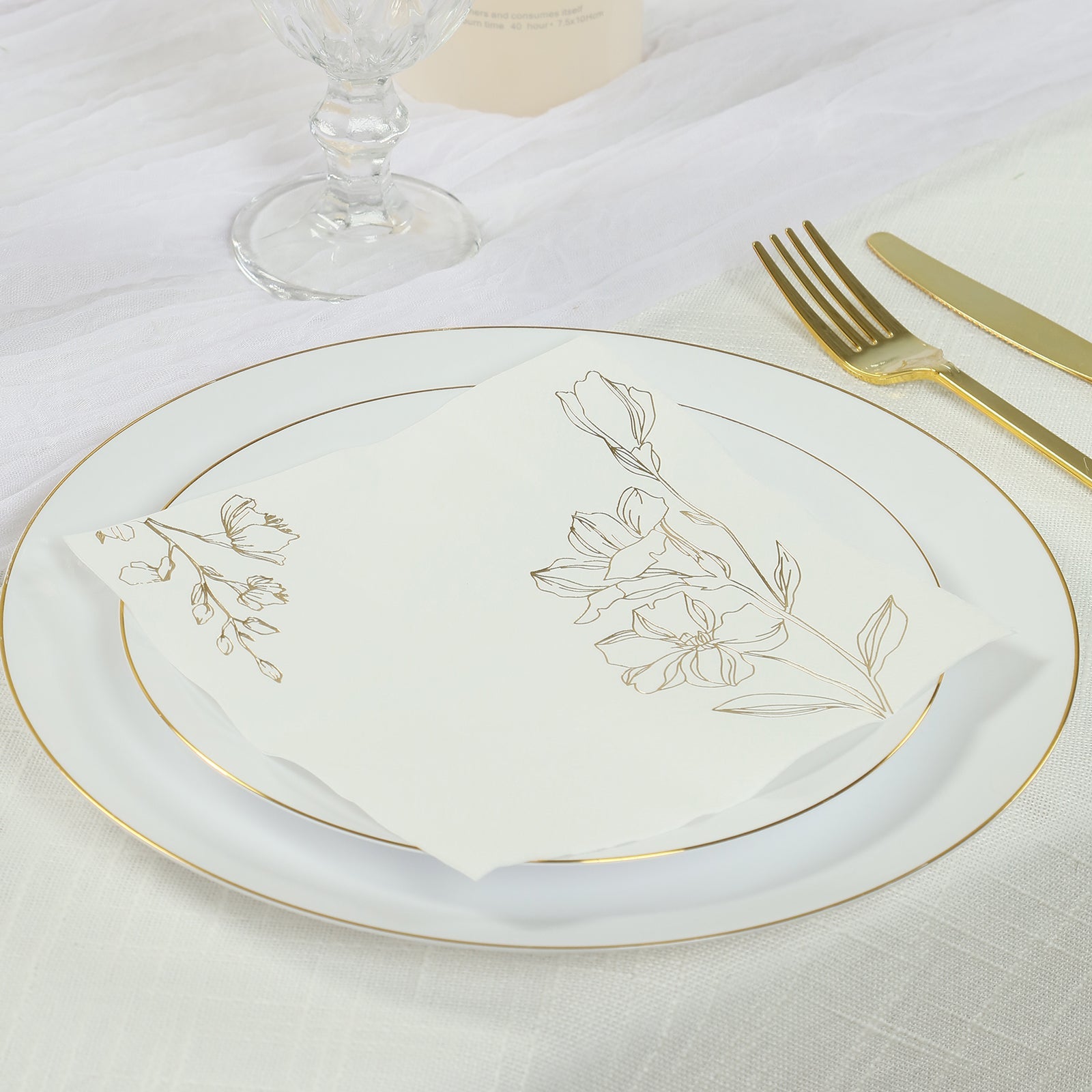 50 - Pack Paper Cocktail Napkins with Gold Lily Flowers Print White - Highly 2 Ply Absorbent Soft Napkins for Beverages - Bell Racket Store