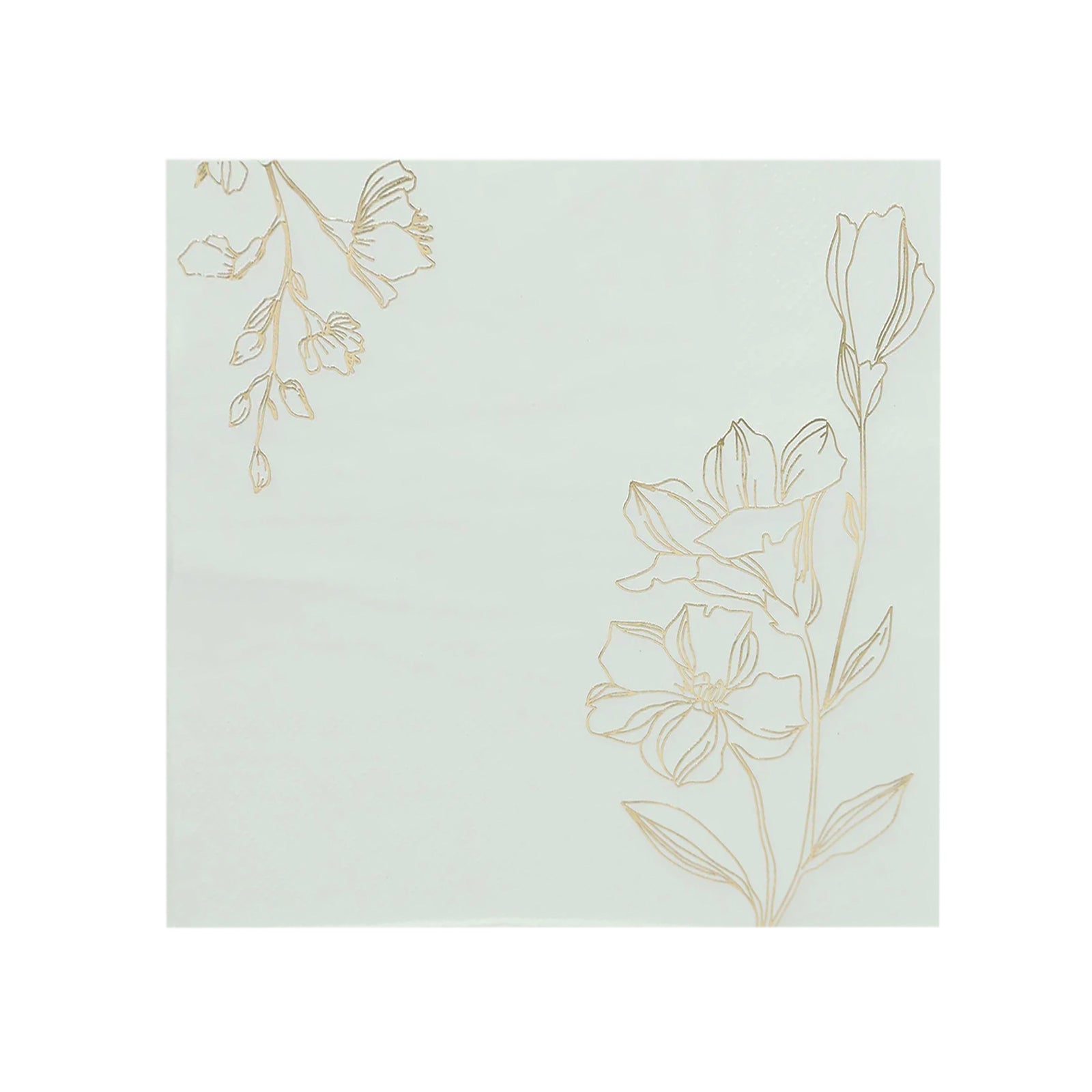 50 - Pack Paper Cocktail Napkins with Gold Lily Flowers Print White - Highly 2 Ply Absorbent Soft Napkins for Beverages - Bell Racket Store