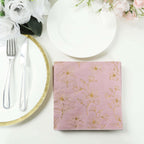 50 - Pack Paper Cocktail Napkins with Gold Magnolia Flowers Print Dusty Rose - Highly 2 Ply Absorbent Soft Napkins for Beverages - Bell Racket Store