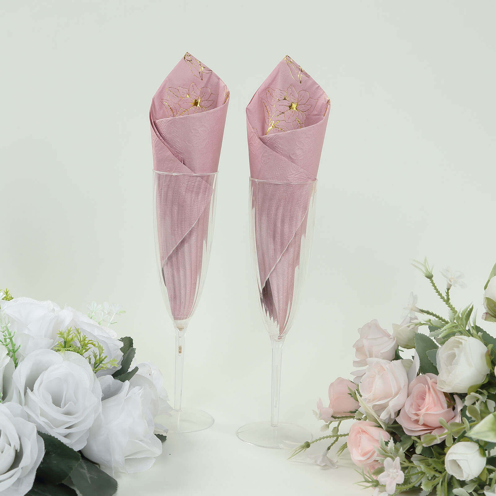 50 - Pack Paper Cocktail Napkins with Gold Magnolia Flowers Print Dusty Rose - Highly 2 Ply Absorbent Soft Napkins for Beverages - Bell Racket Store