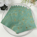50 - Pack Paper Cocktail Napkins with Gold Magnolia Flowers Print Dusty Sage Green - Highly 2 Ply Absorbent Soft Napkins for Beverages - Bell Racket Store