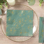 50 - Pack Paper Cocktail Napkins with Gold Magnolia Flowers Print Dusty Sage Green - Highly 2 Ply Absorbent Soft Napkins for Beverages - Bell Racket Store