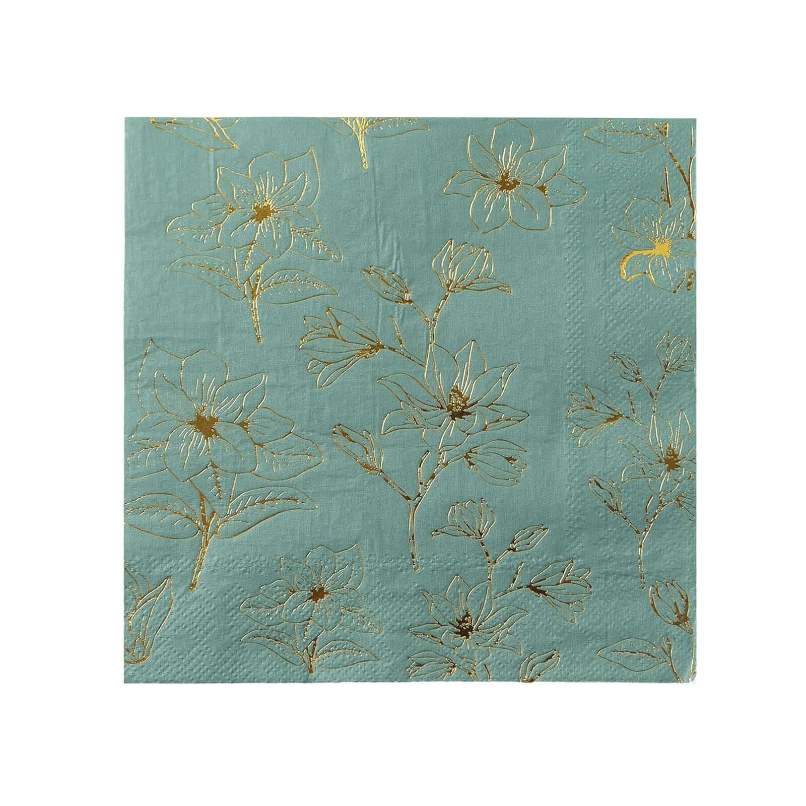 50 - Pack Paper Cocktail Napkins with Gold Magnolia Flowers Print Dusty Sage Green - Highly 2 Ply Absorbent Soft Napkins for Beverages - Bell Racket Store