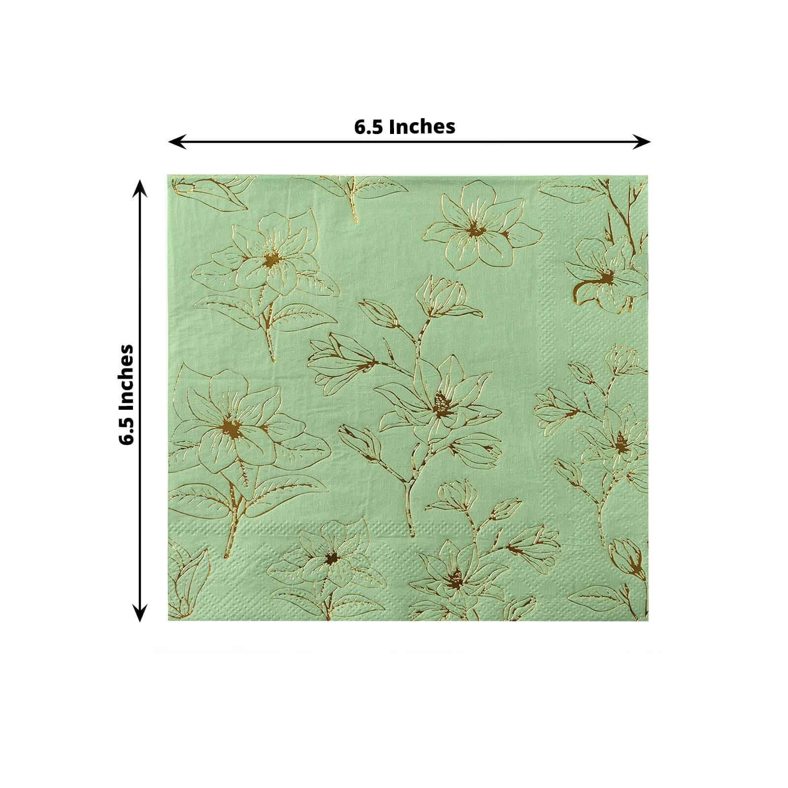50 - Pack Paper Cocktail Napkins with Gold Magnolia Flowers Print Sage Green - Highly 2 Ply Absorbent Soft Napkins for Beverages - Bell Racket Store