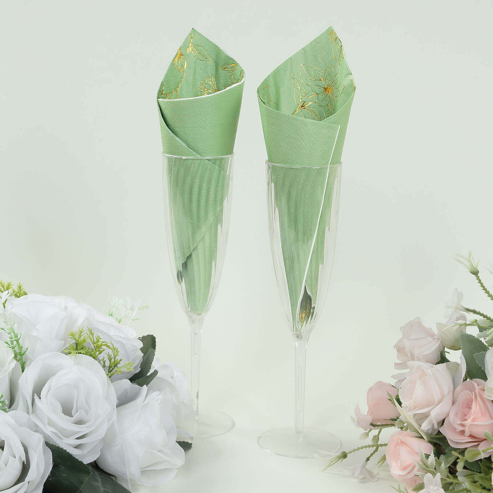 50 - Pack Paper Cocktail Napkins with Gold Magnolia Flowers Print Sage Green - Highly 2 Ply Absorbent Soft Napkins for Beverages - Bell Racket Store