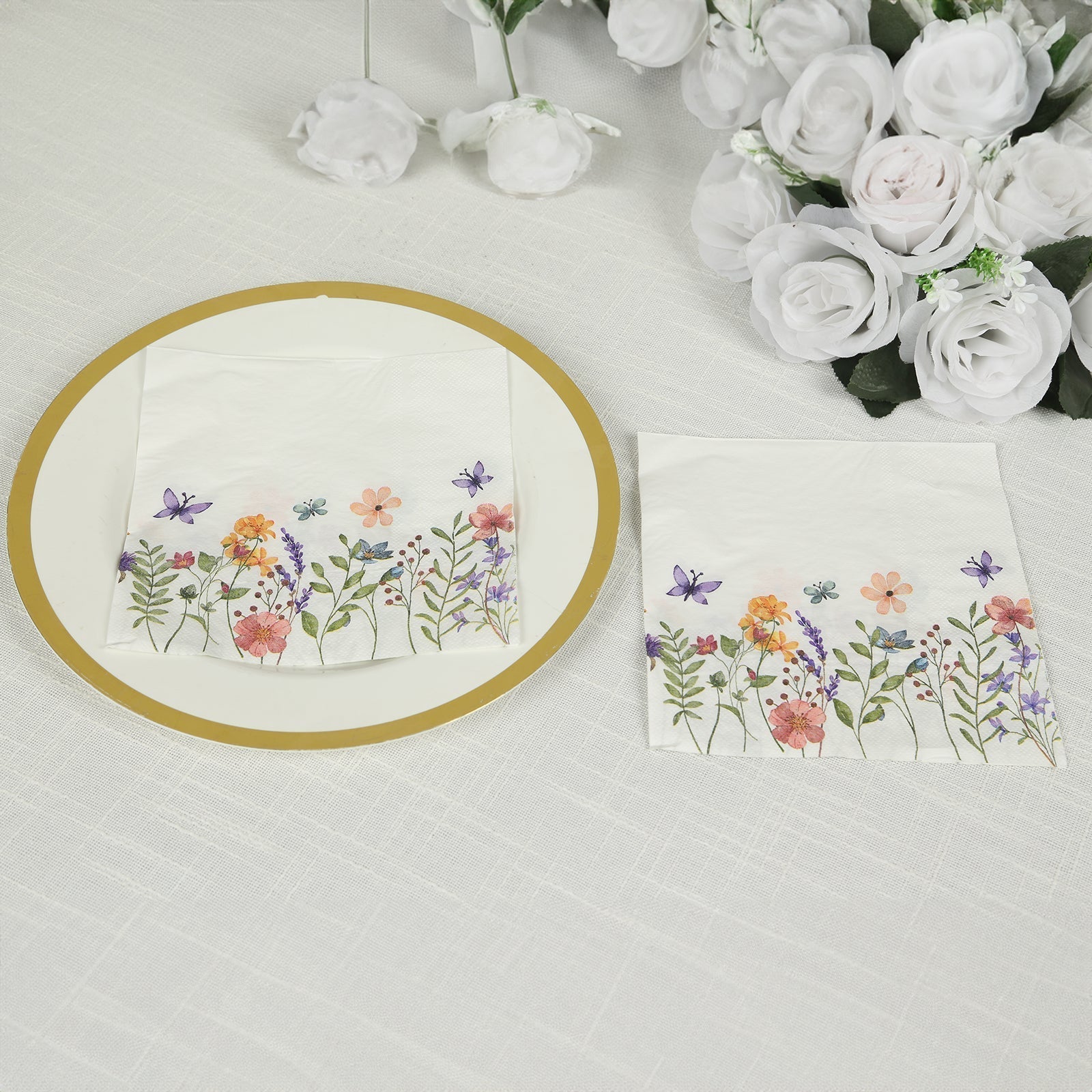 50 - Pack Paper Cocktail Napkins with Wildflower Butterfly Design - Disposable 2 Ply Beverage Napkins for Parties 6.5"x6.5" - Bell Racket Store