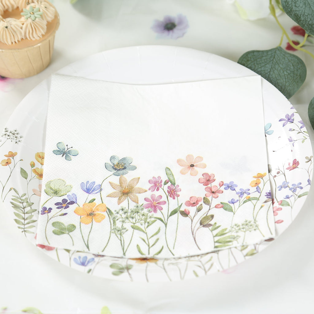 50 - Pack Paper Cocktail Napkins with Wildflower Butterfly Design - Disposable 2 Ply Beverage Napkins for Parties 6.5"x6.5" - Bell Racket Store