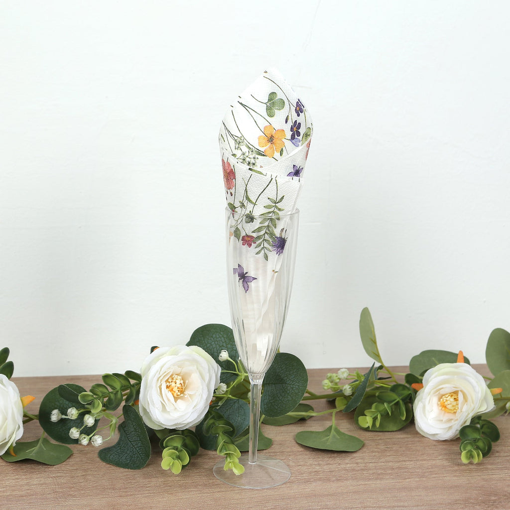 50 - Pack Paper Cocktail Napkins with Wildflower Butterfly Design - Disposable 2 Ply Beverage Napkins for Parties 6.5"x6.5" - Bell Racket Store