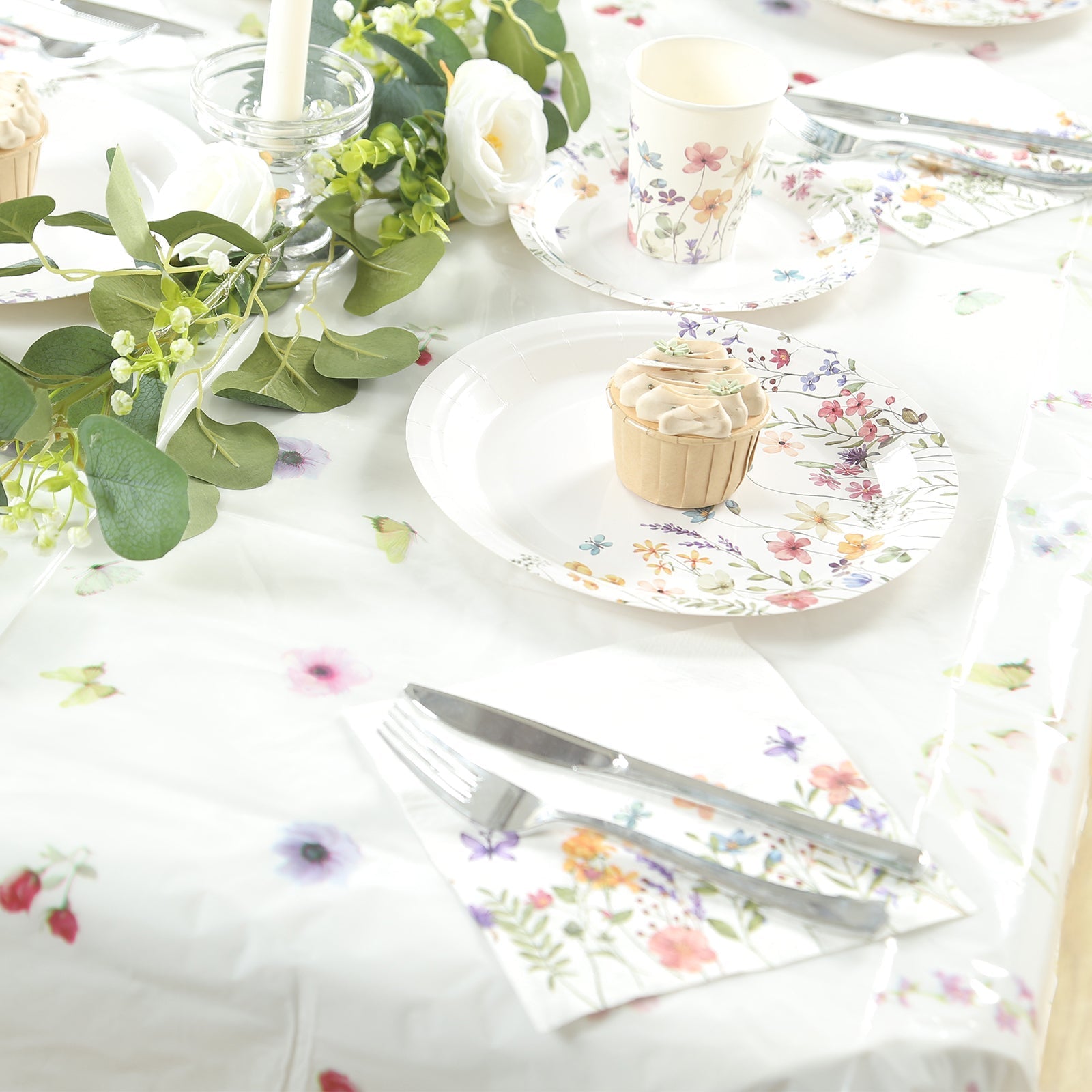 50 - Pack Paper Cocktail Napkins with Wildflower Butterfly Design - Disposable 2 Ply Beverage Napkins for Parties 6.5"x6.5" - Bell Racket Store