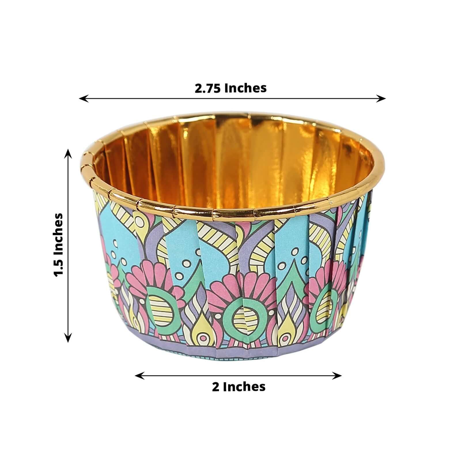 50 - Pack Paper Cupcake Liners with Assorted Vintage Boho Design - Decorative Heat & Grease Resistant Dessert Baking Muffin Cake Cups 3oz - Bell Racket Store