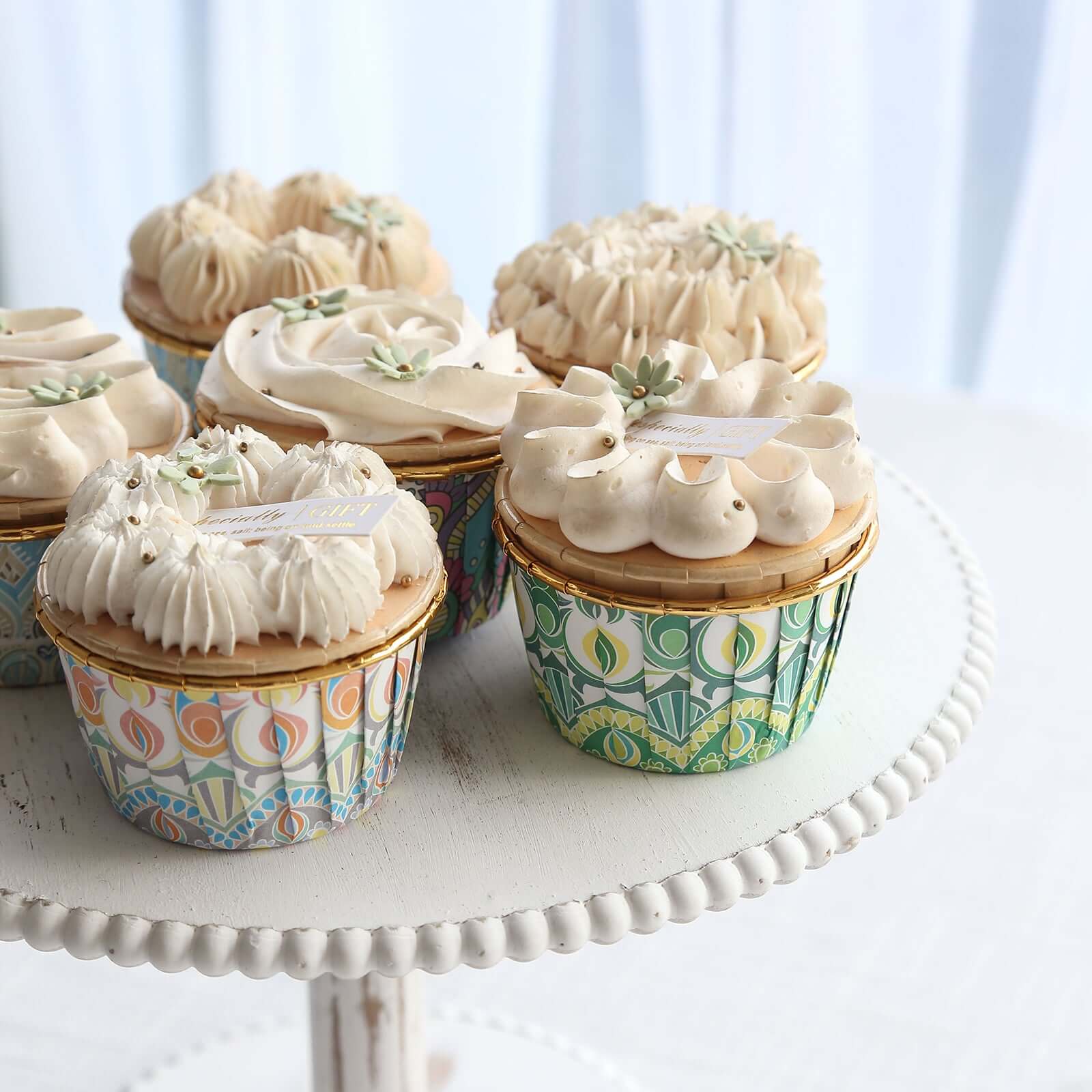 50 - Pack Paper Cupcake Liners with Assorted Vintage Boho Design - Decorative Heat & Grease Resistant Dessert Baking Muffin Cake Cups 3oz - Bell Racket Store