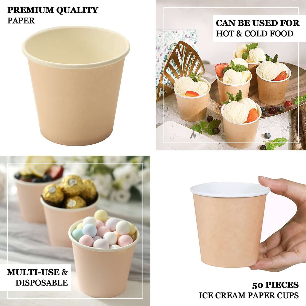 50 - Pack Paper Dessert Cups Eco - Friendly Blush Design - Ideal for Ice Cream and Yogurt 10oz - Bell Racket Store
