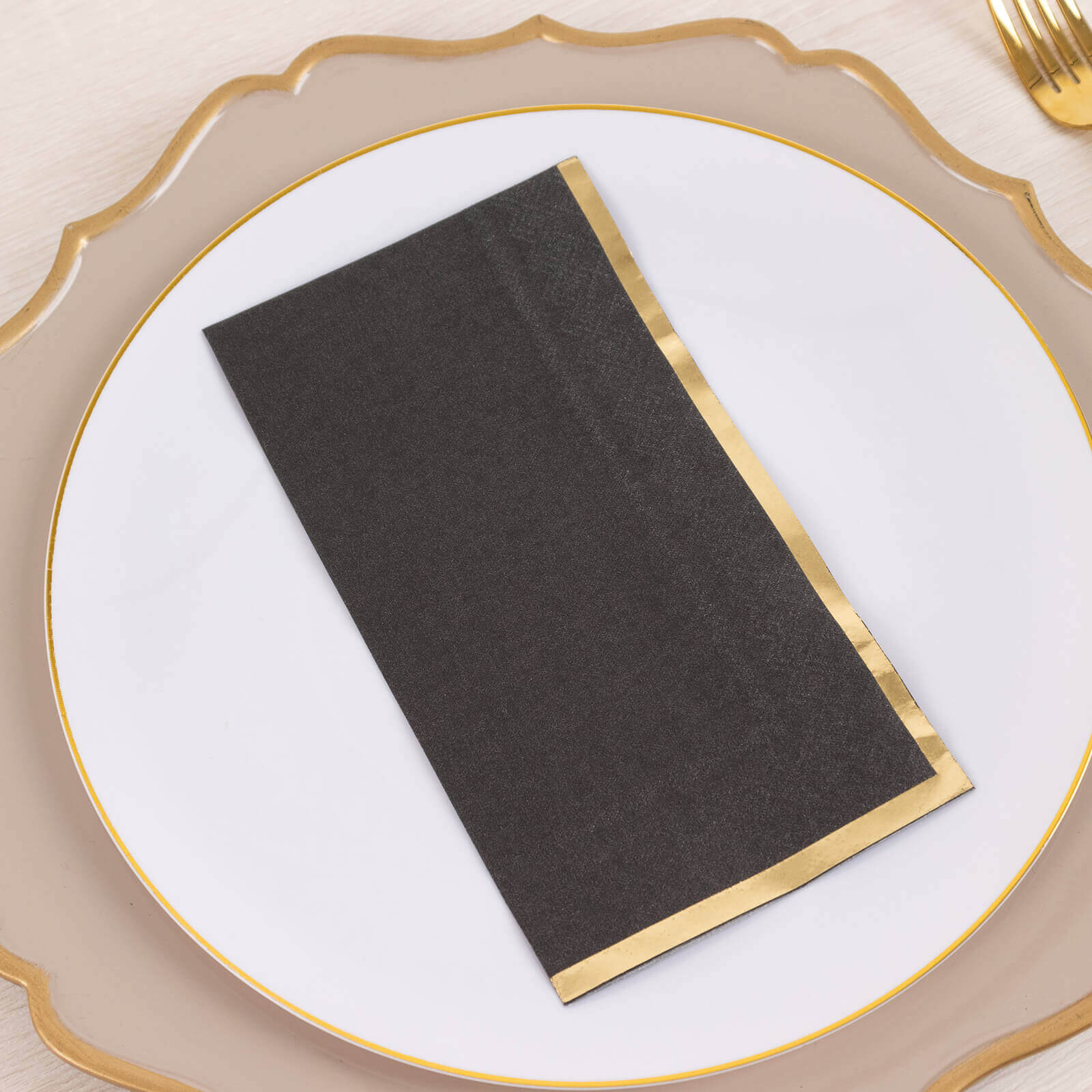 50 - Pack Paper Dinner Napkins Black with Gold Foil Edge 2 Ply - Stylish Disposable Napkins for Parties - Bell Racket Store