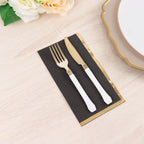 50 - Pack Paper Dinner Napkins Black with Gold Foil Edge 2 Ply - Stylish Disposable Napkins for Parties - Bell Racket Store