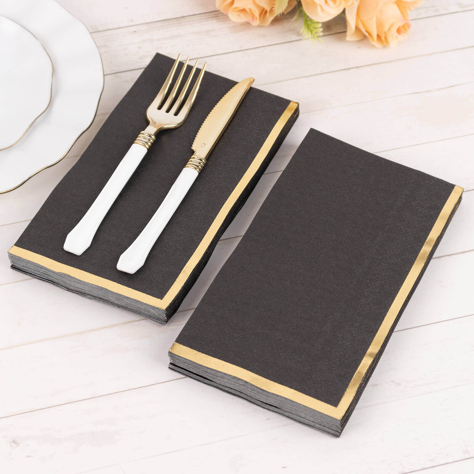 50 - Pack Paper Dinner Napkins Black with Gold Foil Edge 2 Ply - Stylish Disposable Napkins for Parties - Bell Racket Store
