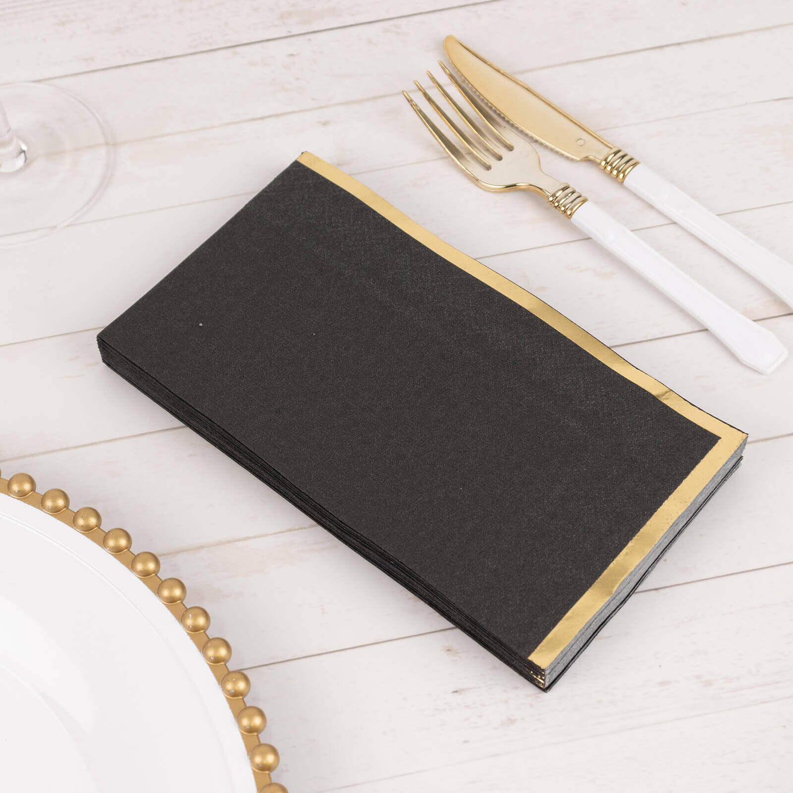 50 - Pack Paper Dinner Napkins Black with Gold Foil Edge 2 Ply - Stylish Disposable Napkins for Parties - Bell Racket Store
