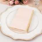 50 - Pack Paper Dinner Napkins Blush with Gold Foil Edge 2 Ply - Stylish Disposable Napkins - Bell Racket Store