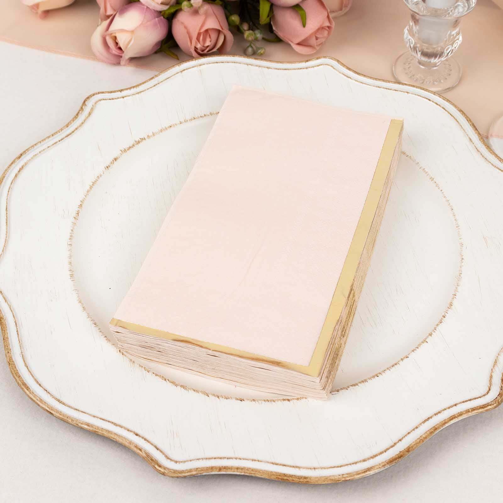 50 - Pack Paper Dinner Napkins Blush with Gold Foil Edge 2 Ply - Stylish Disposable Napkins - Bell Racket Store