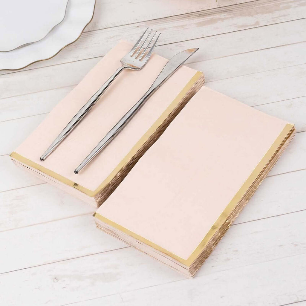 50 - Pack Paper Dinner Napkins Blush with Gold Foil Edge 2 Ply - Stylish Disposable Napkins - Bell Racket Store