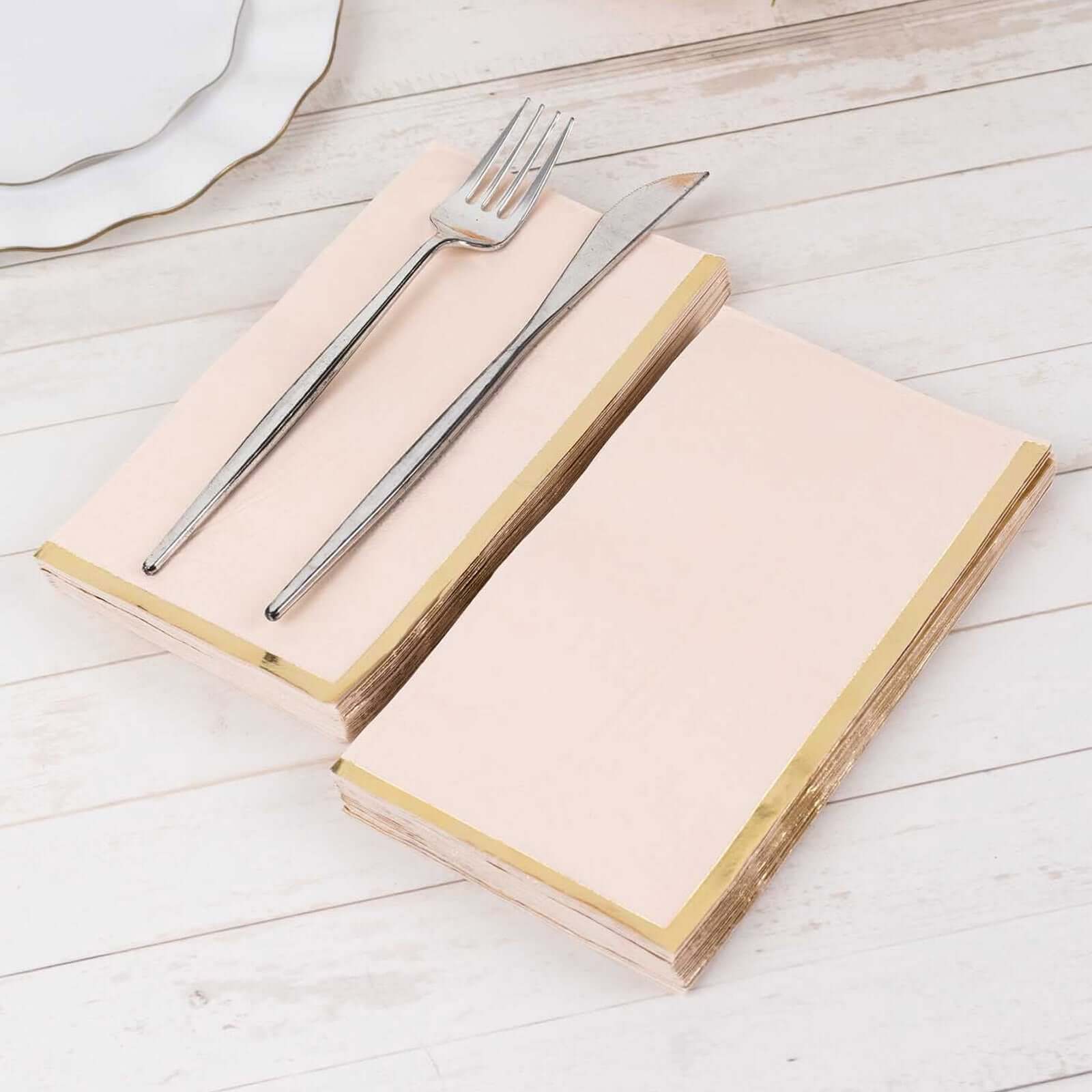 50 - Pack Paper Dinner Napkins Blush with Gold Foil Edge 2 Ply - Stylish Disposable Napkins - Bell Racket Store