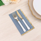 50 - Pack Paper Dinner Napkins Dusty Blue with Gold Foil Edge 2 Ply - Stylish Disposable Napkins - Bell Racket Store